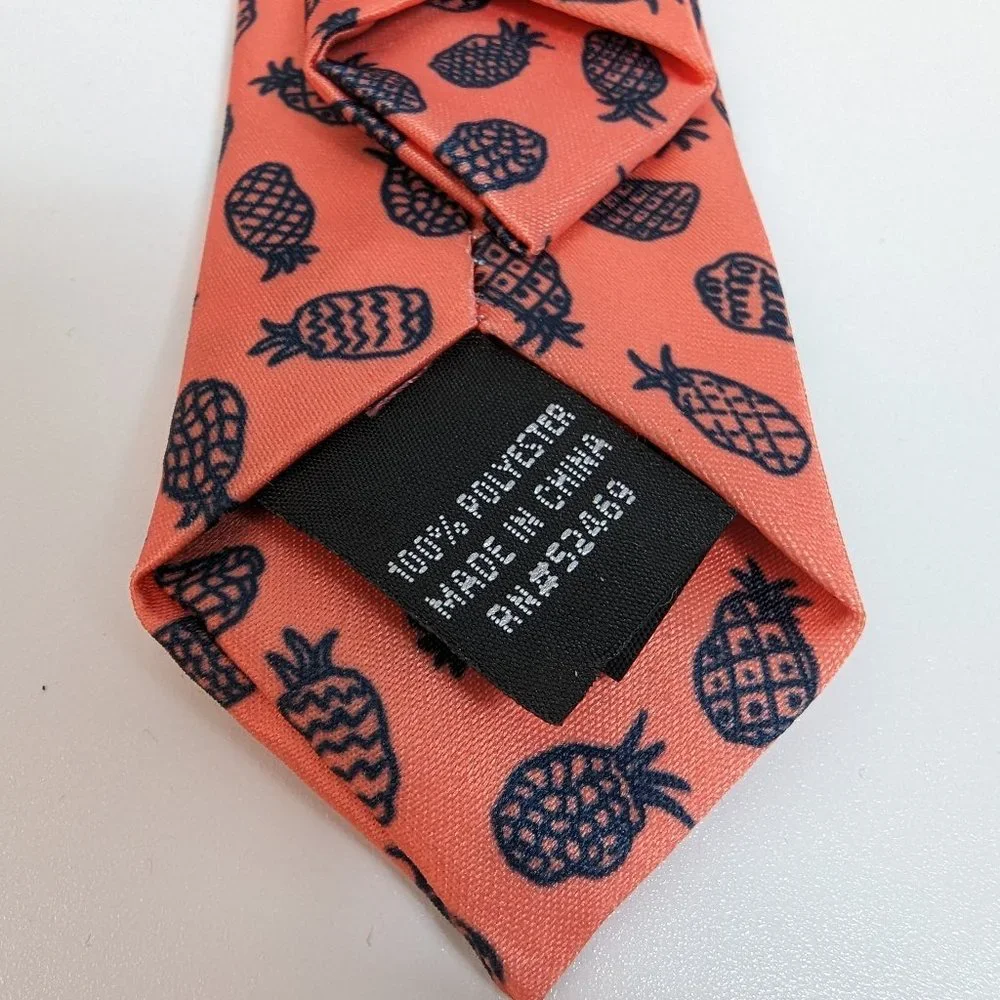 Boys Orange Navy Pineapple Clip On Tie